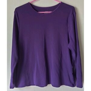 CJ Banks Women's Plus Long Sleeve Round Neck 100% Cotton Top Purple Size X